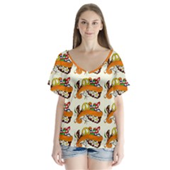 Love And Flowers And Peace Fo All Hippies V-neck Flutter Sleeve Top by DinzDas