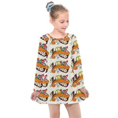 Love And Flowers And Peace Fo All Hippies Kids  Long Sleeve Dress by DinzDas