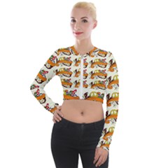 Love And Flowers And Peace Fo All Hippies Long Sleeve Cropped Velvet Jacket by DinzDas