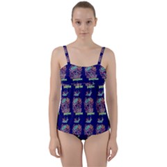 Jaw Dropping Horror Hippie Skull Twist Front Tankini Set by DinzDas