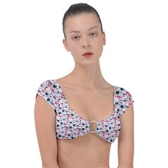 Adorable Seamless Cat Head Pattern01 Cap Sleeve Ring Bikini Top by TastefulDesigns