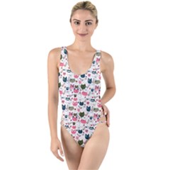Adorable Seamless Cat Head Pattern01 High Leg Strappy Swimsuit by TastefulDesigns