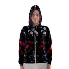 Floral-folk-fashion-ornamental-embroidery-pattern Women s Hooded Windbreaker