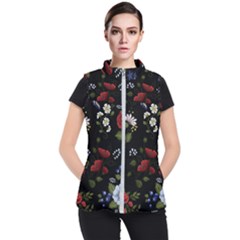 Floral-folk-fashion-ornamental-embroidery-pattern Women s Puffer Vest