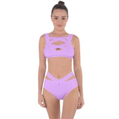 White Polka Dot Pastel Purple Background, Pink Color Vintage Dotted Pattern Bandaged Up Bikini Set  by Casemiro