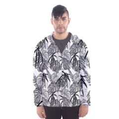 Black And White Leafs Pattern, Tropical Jungle, Nature Themed Men s Hooded Windbreaker by Casemiro