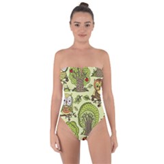 Seamless Pattern With Trees Owls Tie Back One Piece Swimsuit by Bejoart