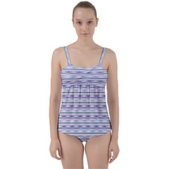 Pastel Lines, Bars Pattern, Pink, Light Blue, Purple Colors Twist Front Tankini Set by Casemiro