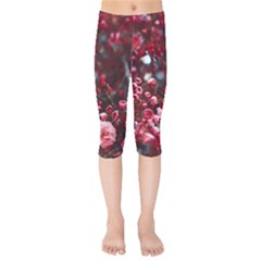 Red Floral Kids  Capri Leggings  by Sparkle