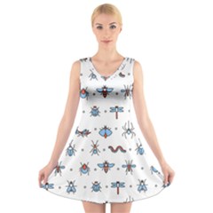 Insects Icons Square Seamless Pattern V-neck Sleeveless Dress
