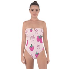 Seamless Strawberry Fruit Pattern Background Tie Back One Piece Swimsuit
