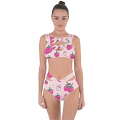 Seamless Strawberry Fruit Pattern Background Bandaged Up Bikini Set 