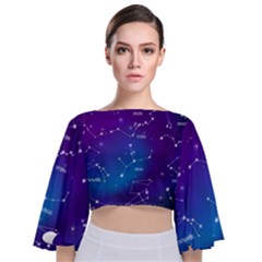 Realistic Night Sky Poster With Constellations Tie Back Butterfly Sleeve Chiffon Top