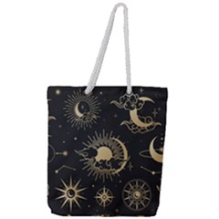 Asian Set With Clouds Moon Sun Stars Vector Collection Oriental Chinese Japanese Korean Style Full Print Rope Handle Tote (large) by Bejoart
