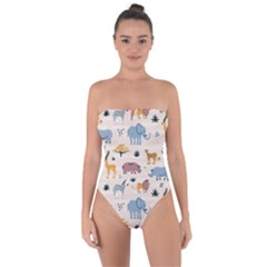 Wild Animals Seamless Pattern Tie Back One Piece Swimsuit by Bejoart