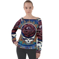 Grateful Dead Ahead Of Their Time Off Shoulder Long Sleeve Velour Top by Sapixe