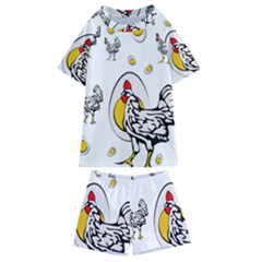 Roseanne Chicken, Retro Chickens Kids  Swim Tee And Shorts Set by EvgeniaEsenina