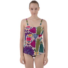 Spring Pattern Twist Front Tankini Set by designsbymallika