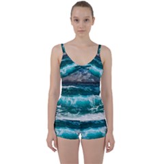Ocean-waves-under-cloudy-sky-during-daytime Tie Front Two Piece Tankini