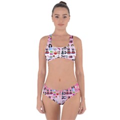 Kawaii Collage Pink Ombre Criss Cross Bikini Set