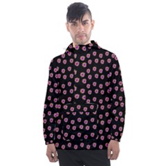 Peach Purple Daisy Flower Black Men s Front Pocket Pullover Windbreaker