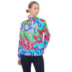 Colorful Distorted Shapes On A Grey Background                                                     Women Half Zip Windbreaker by LalyLauraFLM