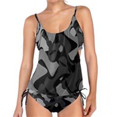 Trippy, Asymmetric Black And White, Paint Splash, Brown, Army Style Camo, Dotted Abstract Pattern Tankini Set by Casemiro