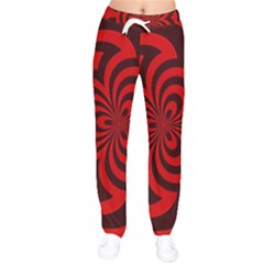 Spiral Abstraction Red, Abstract Curves Pattern, Mandala Style Women Velvet Drawstring Pants by Casemiro