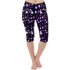 Purple, Pink Bokeh Dots, Asymmetric Polka Dot With Modern Twist Lightweight Velour Cropped Yoga Leggings by Casemiro