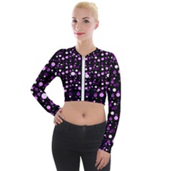 Purple, Pink Bokeh Dots, Asymmetric Polka Dot With Modern Twist Long Sleeve Cropped Velvet Jacket by Casemiro