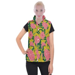 Pink Flower Seamless Pattern Women s Button Up Vest by Amaryn4rt