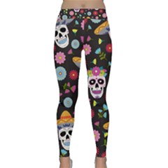 Day Dead Skull With Floral Ornament Flower Seamless Pattern Classic Yoga Leggings by Amaryn4rt