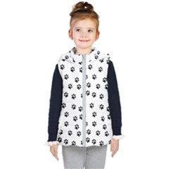 Dog Paws Pattern, Black And White Vector Illustration, Animal Love Theme Kids  Hooded Puffer Vest by Casemiro