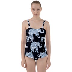 Elephant-pattern-background Twist Front Tankini Set by Sobalvarro