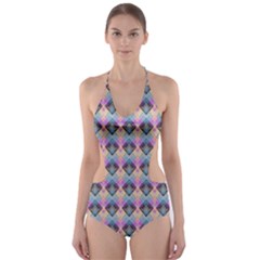 Pink And Blue Cut-out One Piece Swimsuit by Sparkle