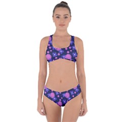 Pink And Blue Flowers Criss Cross Bikini Set by bloomingvinedesign