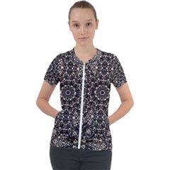 Modern Baroque Print Short Sleeve Zip Up Jacket by dflcprintsclothing