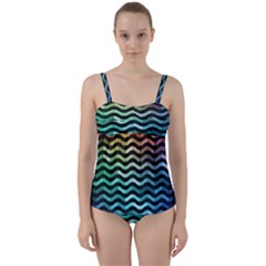 Digital Waves Twist Front Tankini Set by Sparkle