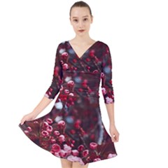 Red Floral Quarter Sleeve Front Wrap Dress by Sparkle