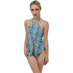 Blue Haired Girl Pattern Green Go With The Flow One Piece Swimsuit