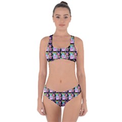 Blue Haired Girl Pattern Black Criss Cross Bikini Set by snowwhitegirl