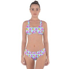 Girl With Hood Cape Heart Lemon Pattern Blue Criss Cross Bikini Set