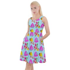 Girl With Hood Cape Heart Lemon Pattern Blue Knee Length Skater Dress With Pockets by snowwhitegirl