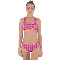 Girl With Hood Cape Heart Lemon Pattern Pink Criss Cross Bikini Set by snowwhitegirl