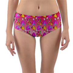Girl With Hood Cape Heart Lemon Pattern Red Ombre Reversible Mid-waist Bikini Bottoms