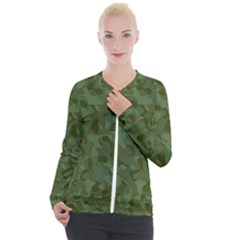 Green Army Camouflage Pattern Casual Zip Up Jacket by SpinnyChairDesigns