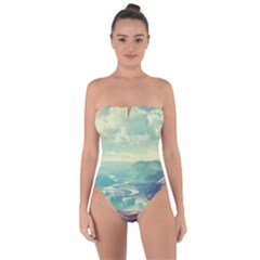 Landscape Mountains Lake River Tie Back One Piece Swimsuit by HermanTelo