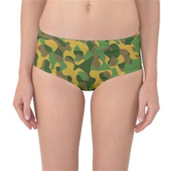 Yellow Green Brown Camouflage Mid-waist Bikini Bottoms by SpinnyChairDesigns