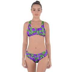 Purple And Green Camouflage Criss Cross Bikini Set by SpinnyChairDesigns