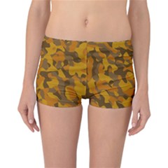 Brown And Orange Camouflage Reversible Boyleg Bikini Bottoms by SpinnyChairDesigns